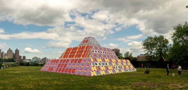 Rendering of Jeffrey Gibson’s ‘Because Once You Enter My House It Becomes Our House’ in the Park’s landscape; Courtesy the Artist, Socrates Sculpture Park, Sikkema Jenkins & Co., New York; Kavi Gupta, Chicago