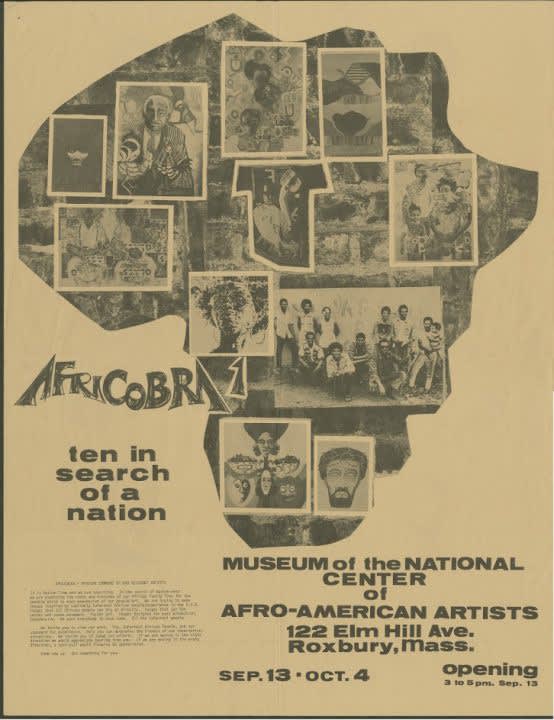 Exhibition material, AFRICOBRA: Ten in Search of a Nation, 1970. Museum of the NAtional Center of Afro-American Artists.