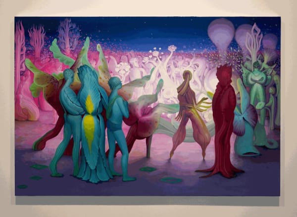 Inka Essenhigh, Rave Scene, 2022. Enamel on canvas. Courtesy of the artist and Miles McEnery Gallery
