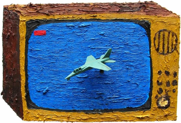 Ch. 4: Soft Focus Snuff, 2001, Oil on MDF, wire & plastic jet fighter, 29 x 44 x 7cm, 2001, Various c. 29 x 44 x 7cm, 2001