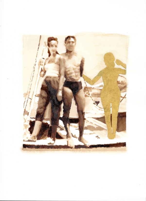 Soheila Sokhanvari, Touched by an Angel Too, 2019 Crude oil and 22ct gold on paper 29 x 21 cm