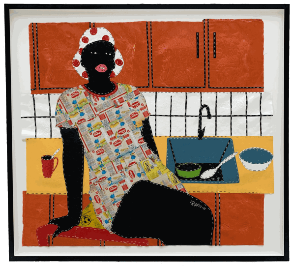 Rufai Zakari Catch Me Here Mixed Media Plastic Bags And Food Wraps 89 X 85 Cm Framed 105 X 101 Cm 2022 Rza 0081