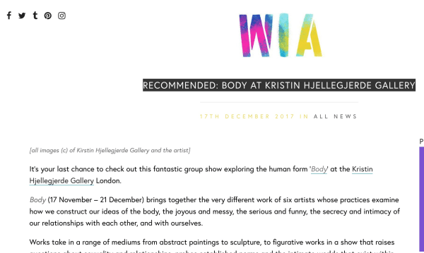 RECOMMENDED: BODY AT KRISTIN HJELLEGJERDE GALLERY