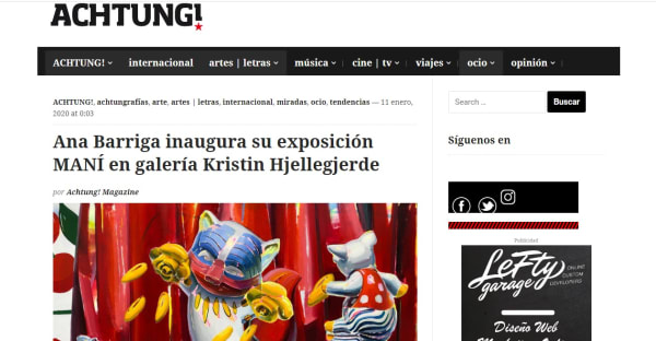 Ana Barriga inaugura su exposición MANÍ en galería Kristin Hjellegjerde