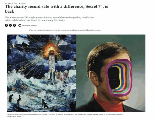 Two of the artist-designed album sleeves from this year's Secret 7" collection. The identity of the creators will only be revealed once all of the albums have sold.