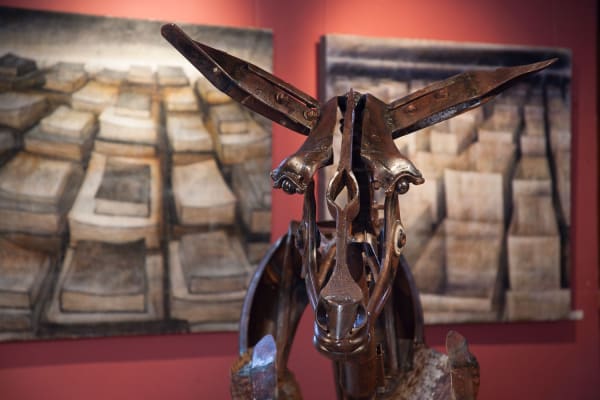 HELEN DENERLEY 'donkey' head and PETER WHITE's 'boxes' and 'books' AUGUST 2017