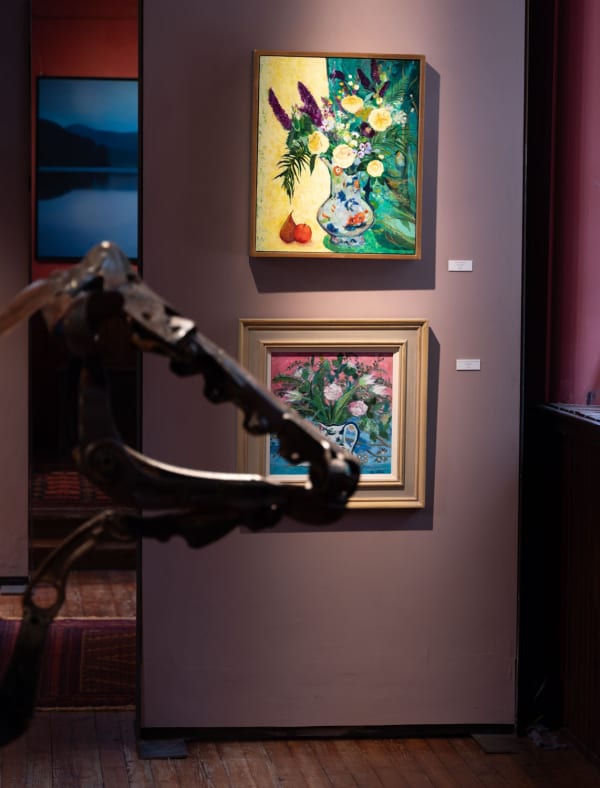 Roses and Budhlia and a bunch of Tulips. Part of Ann Oram exhibition, Kilmorack Gallery June 2025