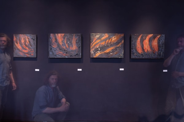 Lotte Glob's World on Fire exhibition with three ghosts. April 2024