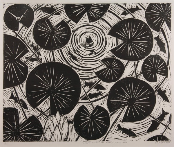 Paul Bloomer A Shoal amongst the Lillies - Lunga Water, 2002 woodcut 65cm x 77cm