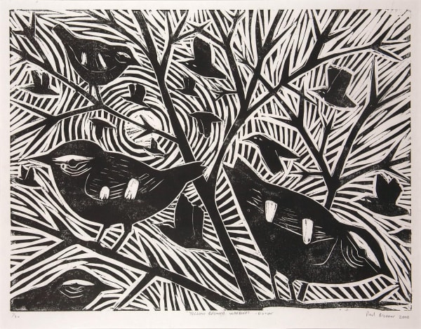 Paul Bloomer Yellow Warblers, 2008 woodcut 50cm x 64cm