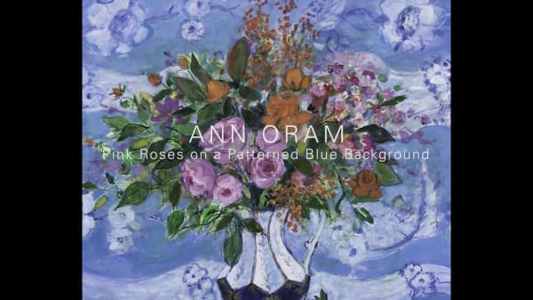Pink Roses on a Patterned Blue Background | ANN ORAM