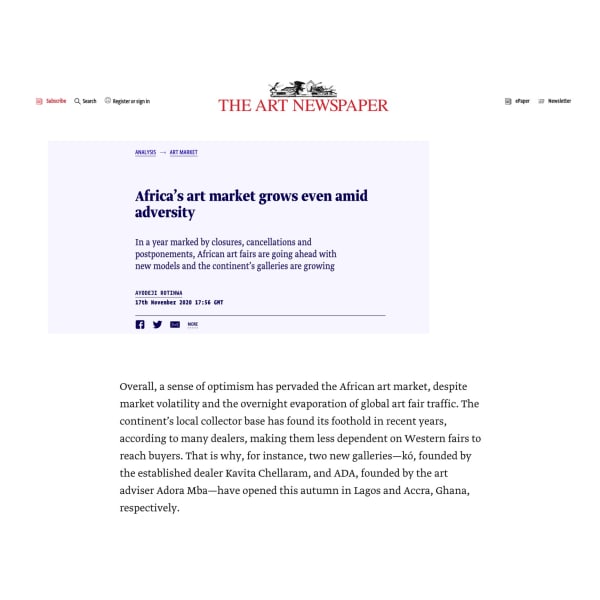 The Art Newspaper: ' 'Africa’s art market grows even amid adversity'