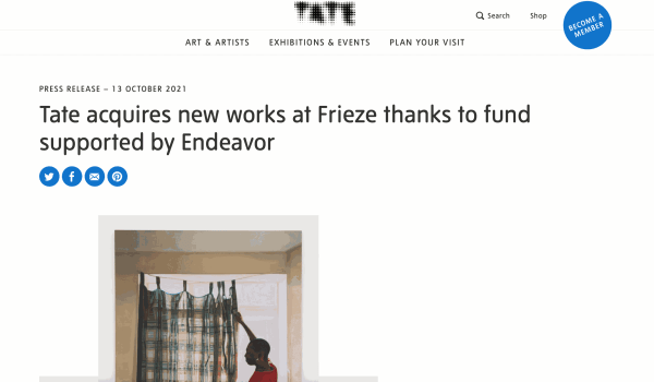 Tate acquires new works at Frieze thanks to fund supported by Endeavor