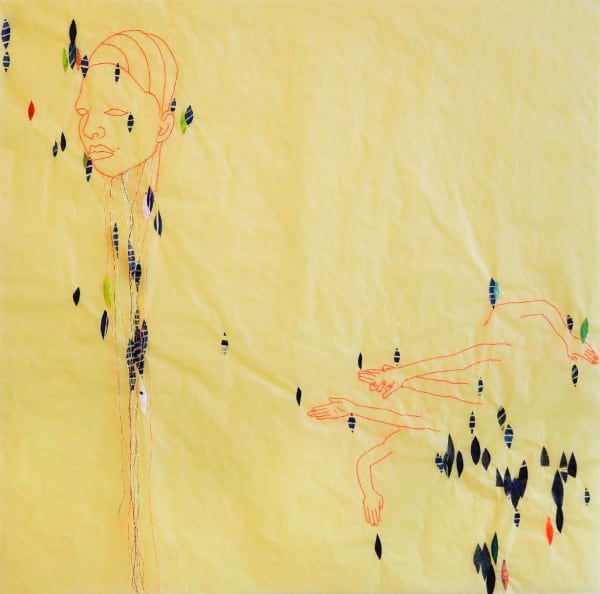 Navigation by beauty 2020 Thread, ink, graphite, collage on tracing paper 61 x 61 cm