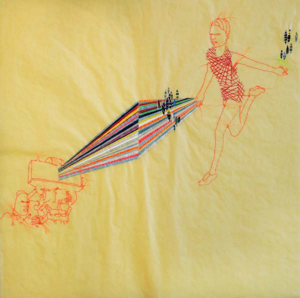 Year of the Bird 2021 Thread, ink, graphite, collage on tracing paper 61 x 61 cm