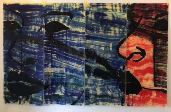 Beauty mark (Conversations on the Open Ocean) 2021 Thread, ink, graphite, collage on tracing paper 152 x 244 cm (4 panels)