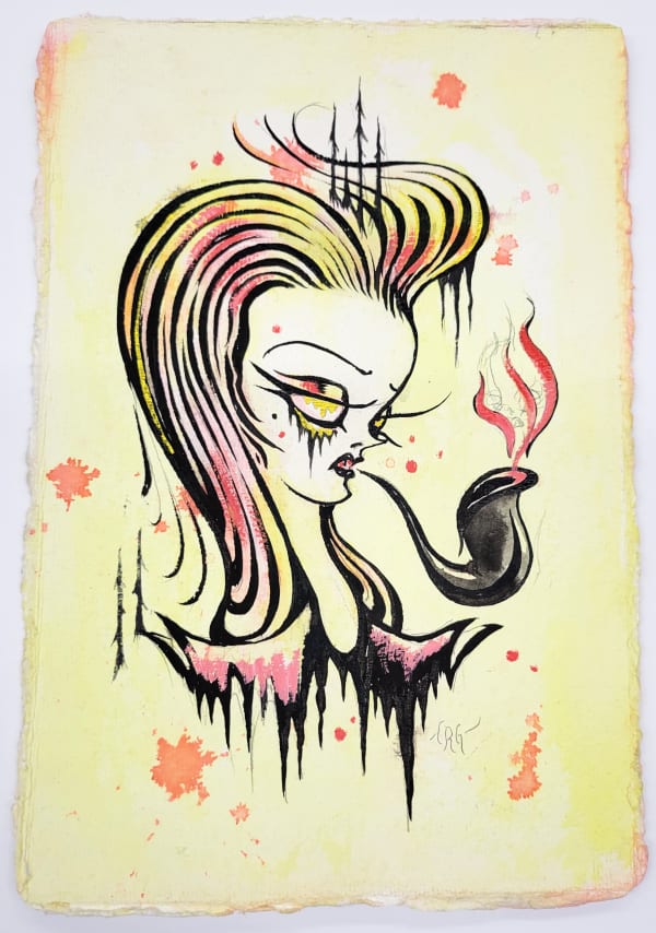 Camille Rose Garcia, Tenant Fire Witch / SOLD / 11.5 x 7.75", 2021 (click to enlarge)