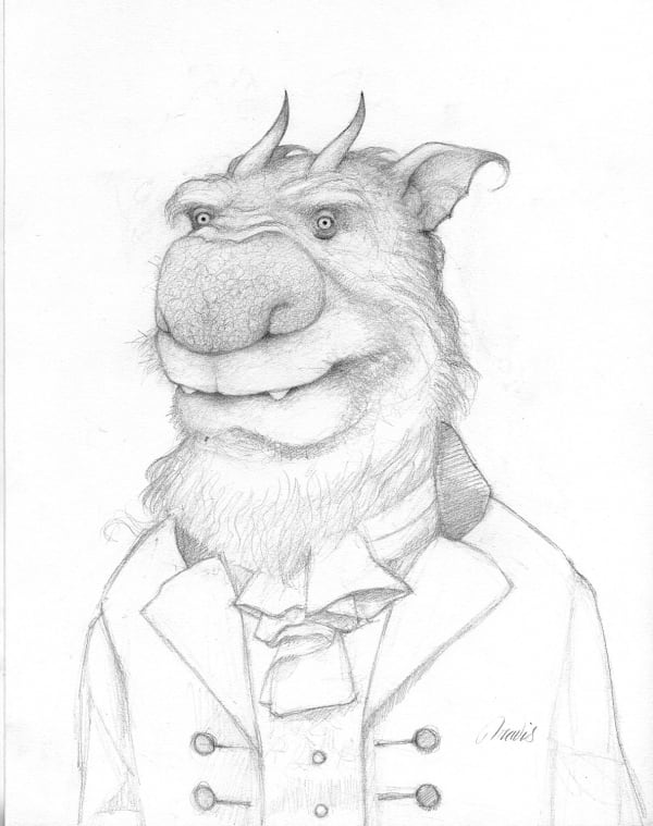 Travis Louie, The Fancy Ogre drawing, 2022