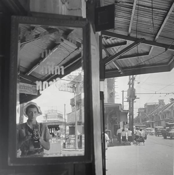 Vivian Maier, Self-portrait, trip overseas, 1959 (click to enlarge)