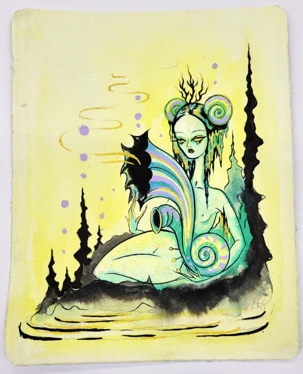 Camille Rose Garcia, Vulcana Raga Study / SOLD / 14 x 11", 2021 (click to enlarge)