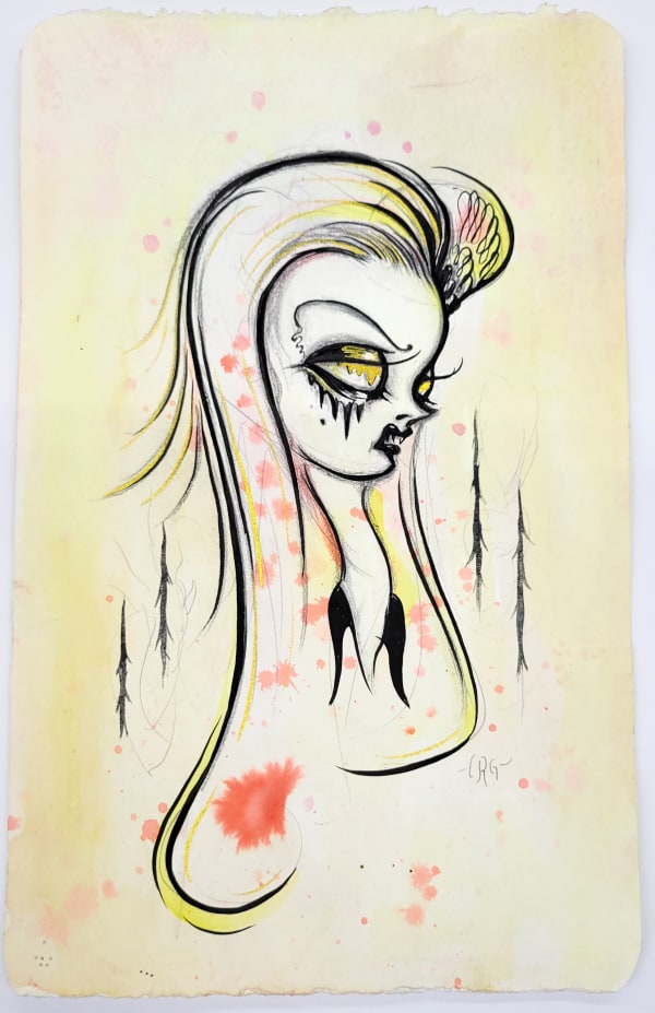 Camille Rose Garcia, Slater Witch Fire / SOLD / 11 x 7 ", 2021 (click to enlarge)