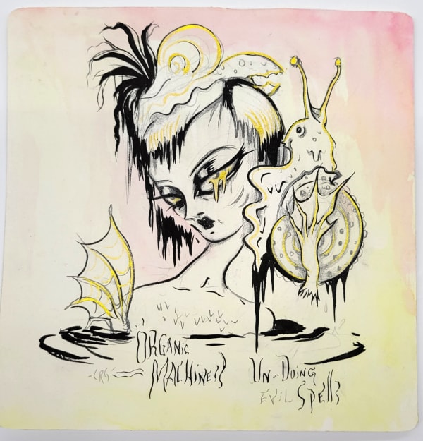 Camille Rose Garcia, Organic Machines / SOLD / 8 x 8", 2021 (click to enlarge)