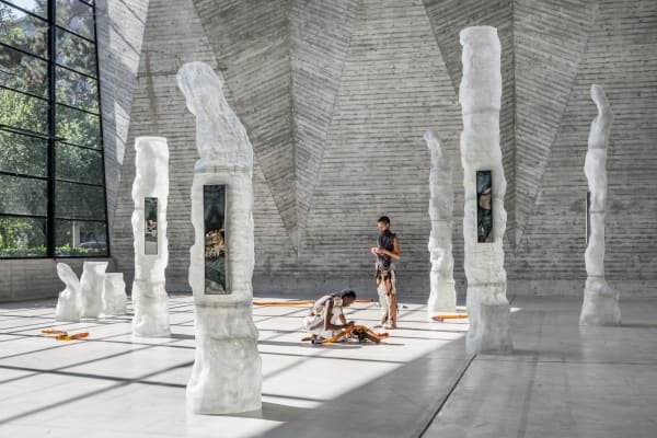 KLÁRA HOSNEDLOVÁ installation and performance view, Sakura Silk Moth, Art Basel Parcours, Basel, 2021