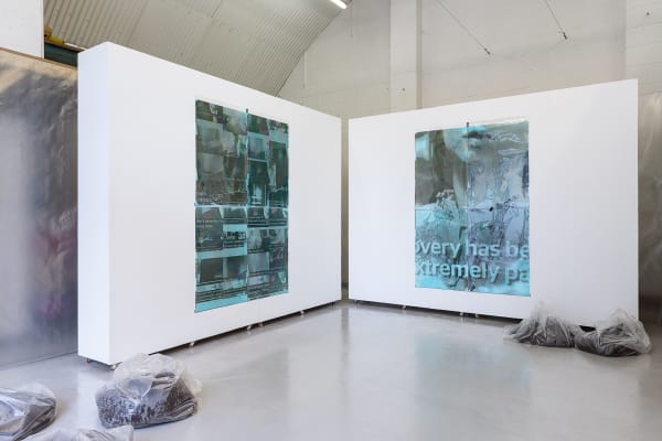 Joey Bryniarska Evil Genus, 2020 Digital gif, silver gelatin prints toned in Miraclegro, archival polyester preservation pockets, 5kg coir compost blocks (each to make 50 litres), 100 litre polythene bin bags, coir compost soil, polythene sheeting Dimensions variable