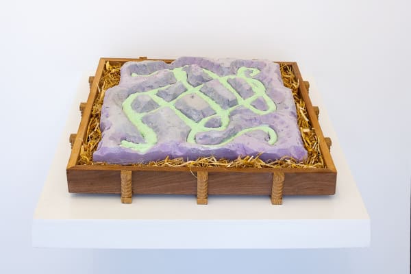 James Jessiman Found, Taken, 2020 Plaster polymer, barley hay, walnut, white oak