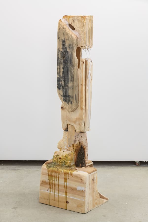 Anderson Borba Shut up! [cords], 2021 Wood, sawdust, corner braces, plaster, acrylic paint, varnish, and cotton cords 140 x 39 x 33 cm