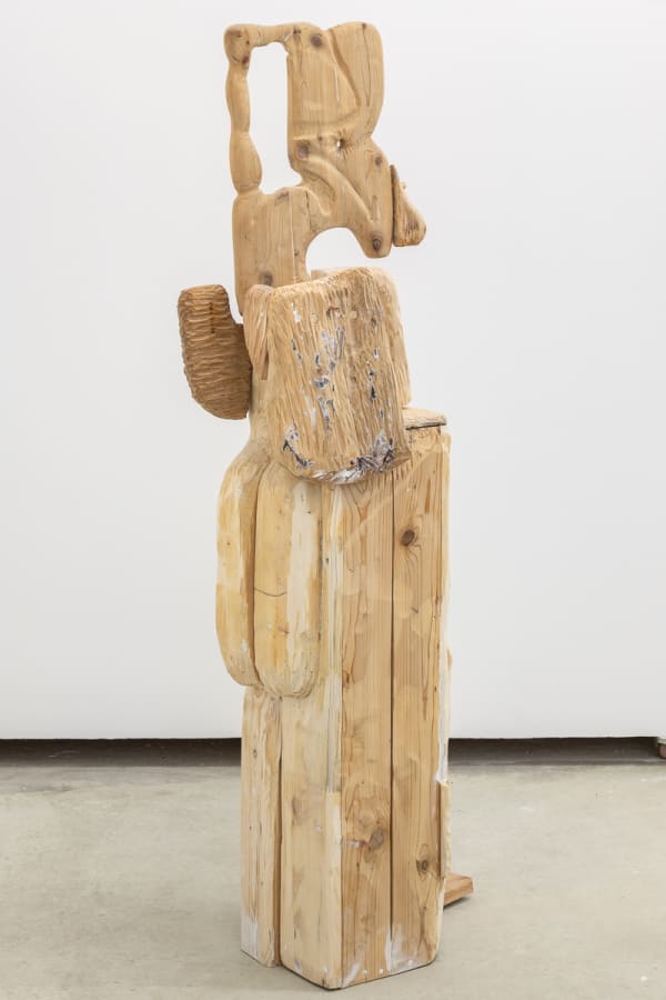 Anderson Borba The weeping white man, 2020 Wood, corner braces, pencil and plaster 135 x 27 x 36 cm