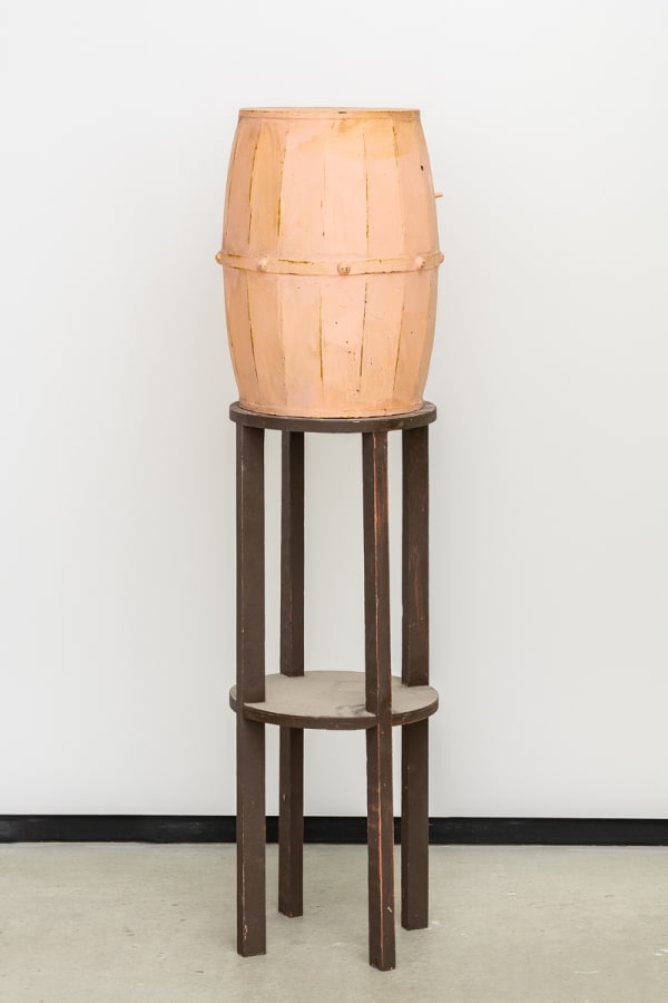 Patrick Cole Pink Barrel Wood, card, house paint 38 x 32 x 125 cm