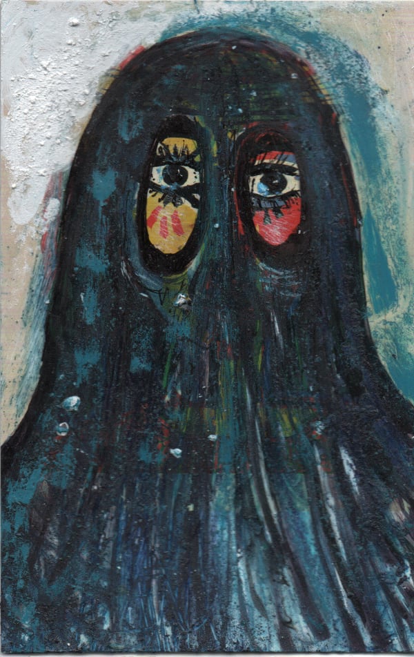 Max Boyla Open Your Eyes, 2022 Paint and Pen on Postcard 15.4 x 9.8 cm