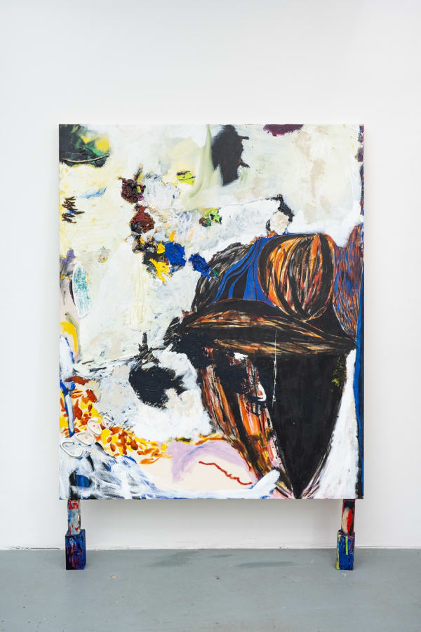 Mengxi Zhang Verbal, 2022 Acrylic, wax, air dry clay and found materials on canvas 160 x 130 cm