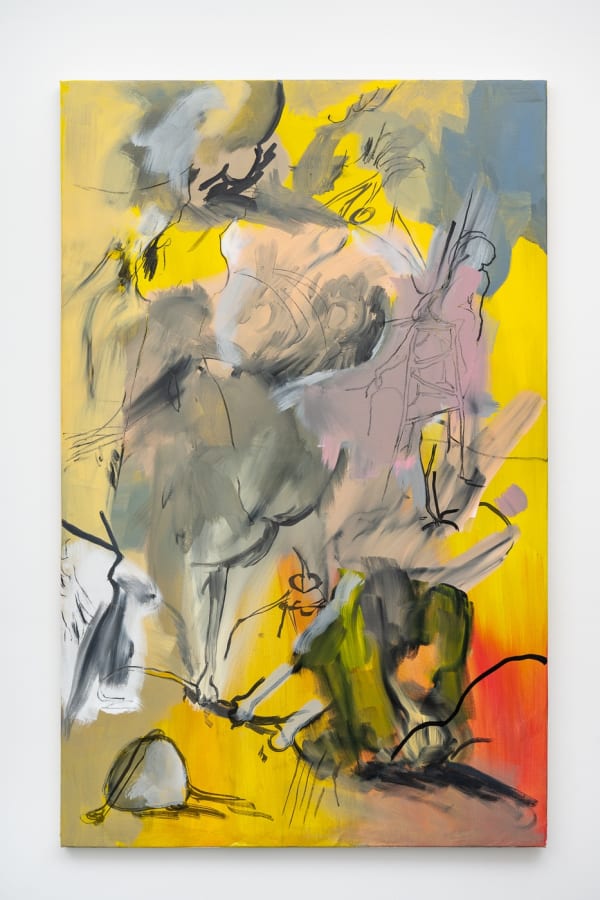 Dominic Myatt Did he know what sort of place it was?, 2022 Acrylic and charcoal on canvas 158.5 x 100.5 cm