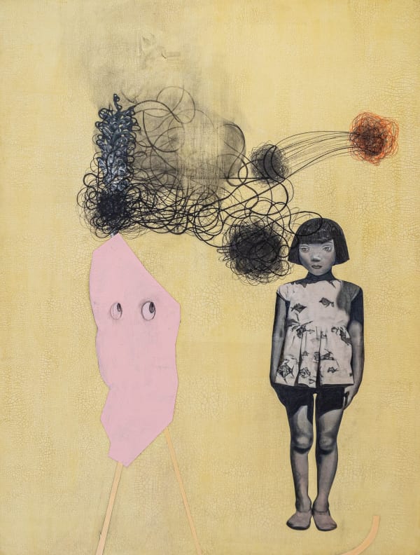 'Pink Cotton Candy and Peyton' (2020) 50"x38"x1.5" mixed media. Courtesy of Kaoru Mansour and Launch LA