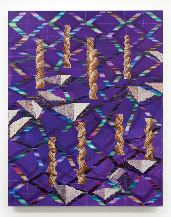 Vivien Zhang Spiral Columns (Paper Trails), 2020 Acrylic, chalk, and oil on canvas 95 x 75 cm 37 3/8 x 29 1/2 in