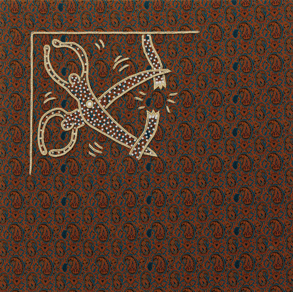 Farhad Ahrarnia Like a Prayer, no. 1, 2023-24 Sermeh-doozi, Sermeh-embroidery, imitation gold and silver threads, decorative pearls 78 x 78 x 2 cm