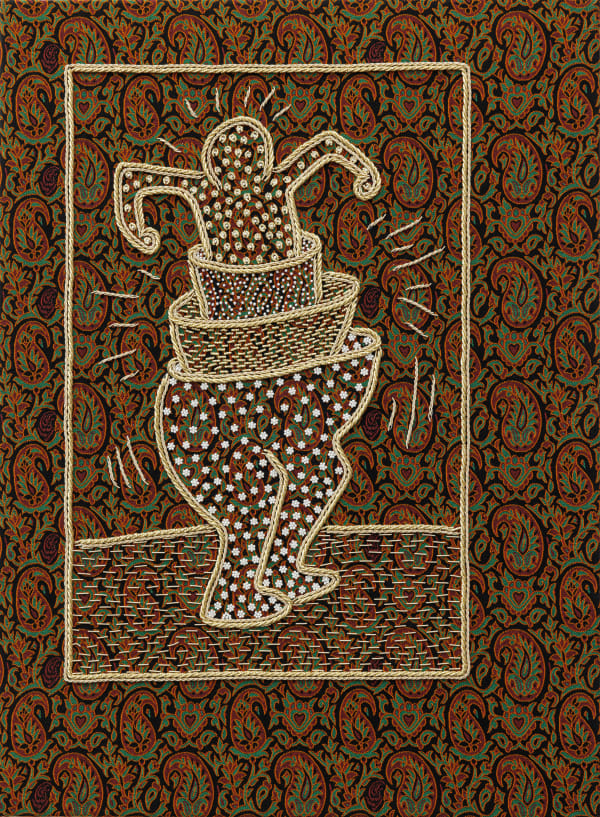 Farhad Ahrarnia Like a Prayer, no. 3, 2023-24 Sermeh-doozi, Sermeh-embroidery, imitation gold and silver threads, decorative pearls 57 x 42 x 2 cm