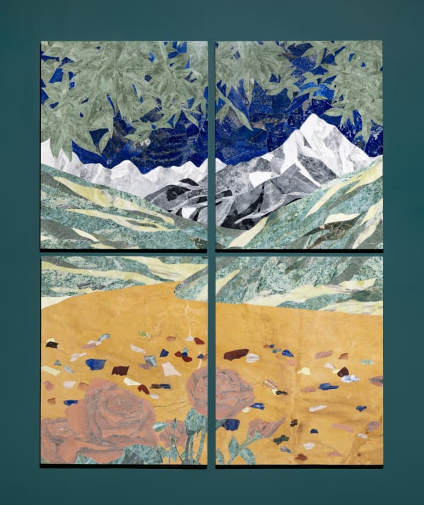 Hamra Abbas (b.1976 in Kuwait, Pakistani), Garden 2, 2022, marble, lapis lazuli, serpentine, jasper, pink calcite, Commissioned by the Cincinnati Art Museum, Alice Bimel Endowment for Asian Art, 2022.83