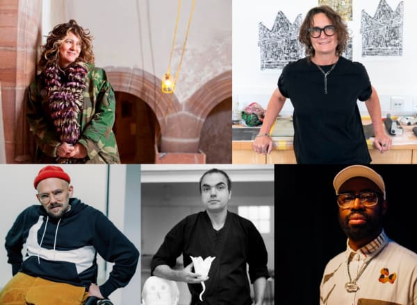 Clockwise: Anya Gallaccio. Courtesy the artist and Thomas Dane Gallery; Diana Puntar. Photo: Lucy Rose Shaftain-Fenner; Harold Offeh. Photo: Alex O'Brien;Shahpour Pouyan. Photo: Anne-Katrin Purkiss; and Ryan Gander. Photo: Bejamin McMahon.