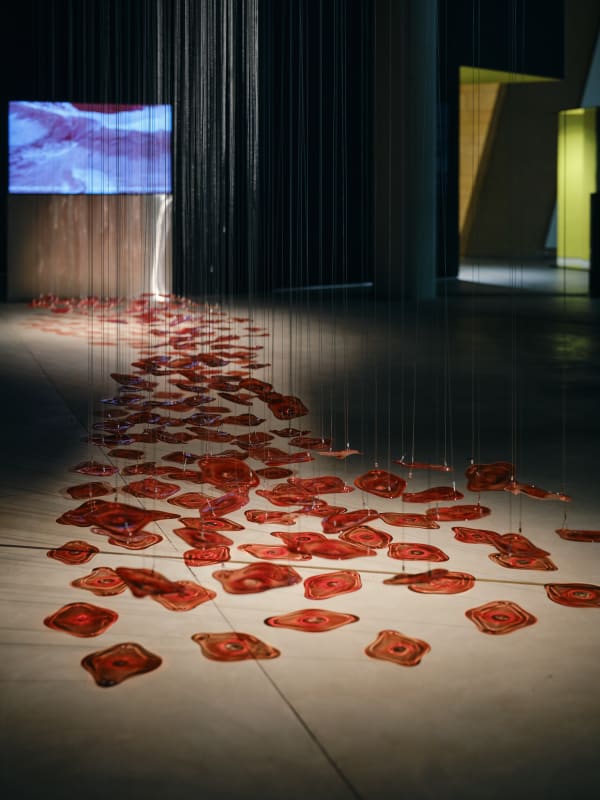 Installation view of Dima Srouji, 'Red River', 2023 at 'Of the Earth: Earthly Technologies to Computational Biologies', at Diriyah Art Futures