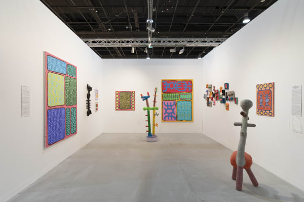 Installation view, Mohamed Ahmed Ibrahim, ‘Elevation’, Booth A32 with Lawrie Shabibi, Special Projects, Abu Dhabi Art 2023. Images courtesy of Lawrie Shabibi and the artist. Photography by Ismail Noor, Seeing Things.