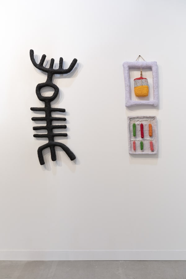 Installation view, Mohamed Ahmed Ibrahim, ‘Elevation’, Booth A32 with Lawrie Shabibi, Special Projects, Abu Dhabi Art 2023. Images courtesy of Lawrie Shabibi and the artist. Photography by Ismail Noor, Seeing Things.