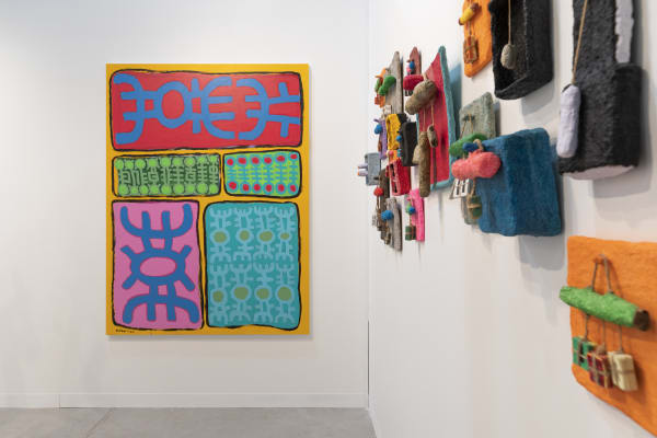 Installation view, Mohamed Ahmed Ibrahim, ‘Elevation’, Booth A32 with Lawrie Shabibi, Special Projects, Abu Dhabi Art 2023. Images courtesy of Lawrie Shabibi and the artist. Photography by Ismail Noor, Seeing Things.