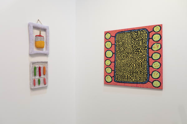 Installation view, Mohamed Ahmed Ibrahim, ‘Elevation’, Booth A32 with Lawrie Shabibi, Special Projects, Abu Dhabi Art 2023. Images courtesy of Lawrie Shabibi and the artist. Photography by Ismail Noor, Seeing Things.