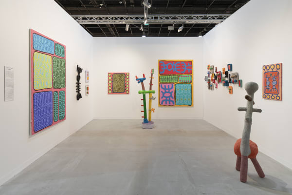 Installation view, Mohamed Ahmed Ibrahim, ‘Elevation’, Booth A32 with Lawrie Shabibi, Special Projects, Abu Dhabi Art 2023. Images courtesy of Lawrie Shabibi and the artist. Photography by Ismail Noor, Seeing Things.