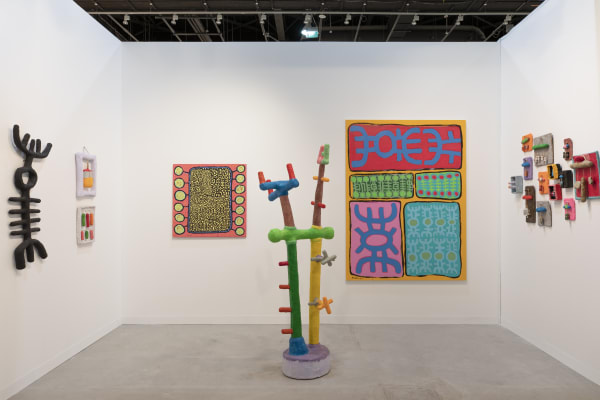 Installation view, Mohamed Ahmed Ibrahim, ‘Elevation’, Booth A32 with Lawrie Shabibi, Special Projects, Abu Dhabi Art 2023. Images courtesy of Lawrie Shabibi and the artist. Photography by Ismail Noor, Seeing Things.