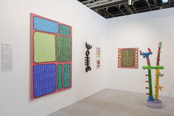 Installation view, Mohamed Ahmed Ibrahim, ‘Elevation’, Booth A32 with Lawrie Shabibi, Special Projects, Abu Dhabi Art 2023. Images courtesy of Lawrie Shabibi and the artist. Photography by Ismail Noor, Seeing Things.