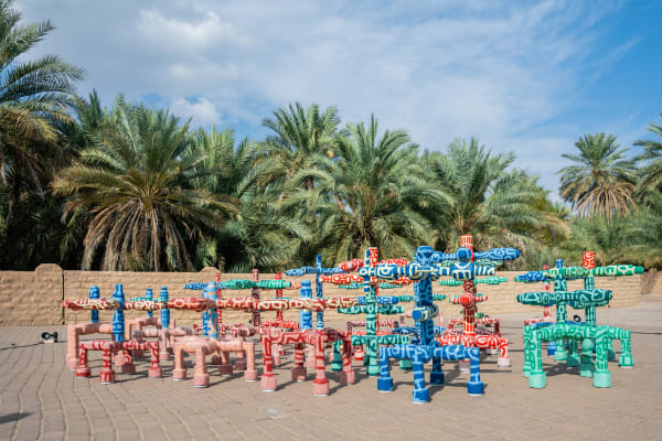 Mohamed Ahmed Ibrahim, 'Al Ain Oasis' Installation, Al Ain Oasis Farm, Abu Dhabi, UAE, 2023. Courtesy of the artist, Abu Dhabi Art and Lawrie Shabibi.